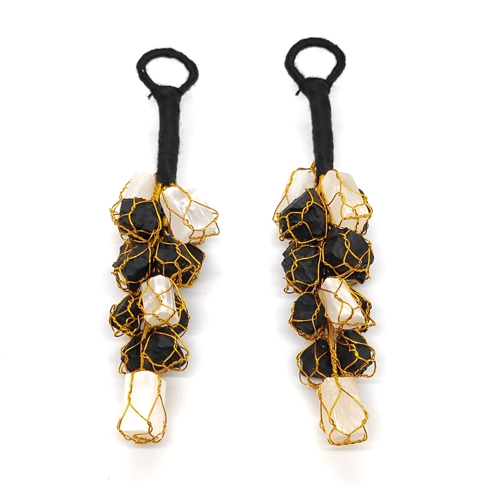 Selenite With Black Tourmaline Door Hanging Pair ( Pack Of 2 Piece ) Natural With Certified